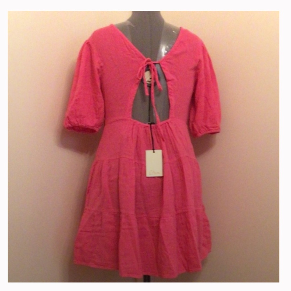 NWT ELAN Sexy Deep V Neck Puff Sleeve Ruffle Dress - Picture 6 of 8